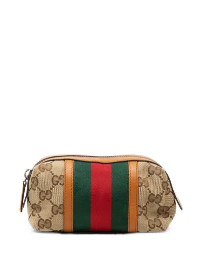 Pre-owned Gucci 2000-2015 Gg Canvas Web Cosmetic Pouch In Neutrals