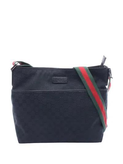 Pre-owned Gucci 2000-2015 Gg Canvas Web Crossbody Bag In Blue