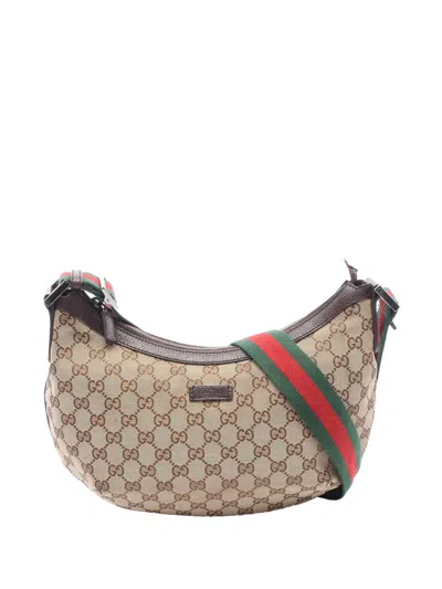 Pre-owned Gucci 2000-2015 Gg Canvas Web Crossbody Bag In Neutrals