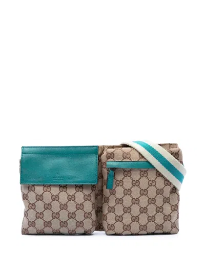Pre-owned Gucci 2000-2015 Gg Canvas Web Double Pocket Belt Bag In 中性色