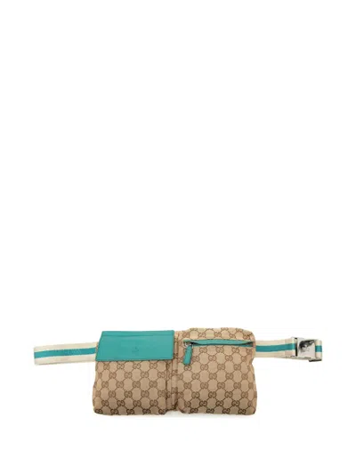 Pre-owned Gucci 2000-2015 Gg Canvas Web Double Pocket Belt Bag In Blue