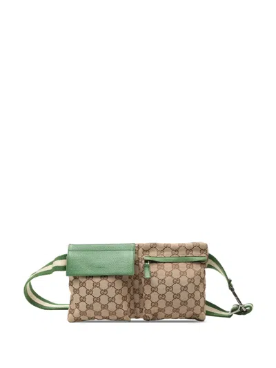 Pre-owned Gucci 2000-2015 Gg Canvas Web Double Pocket Belt Bag In Green