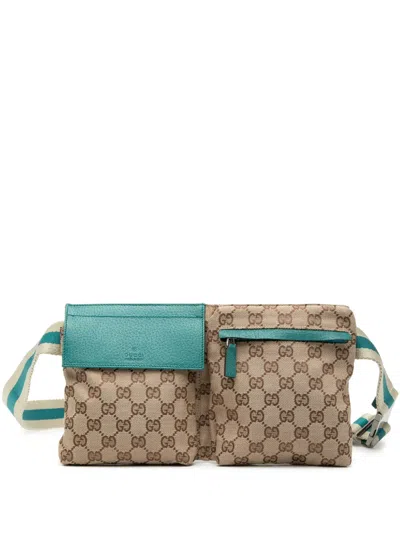 Pre-owned Gucci 2000-2015 Gg Canvas Web Double Pocket Belt Bag In Neutral