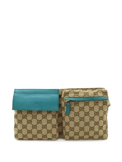 Pre-owned Gucci 2000-2015 Gg Canvas Web Double Pocket Belt Bag In Neutral
