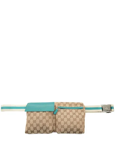 Pre-owned Gucci 2000-2015 Gg Canvas Web Double Pocket Belt Bag In Neutrals