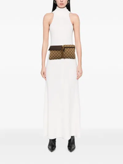 Pre-owned Gucci 2000-2015 Gg Canvas Web Double Pocket Belt Bag In Neutrals