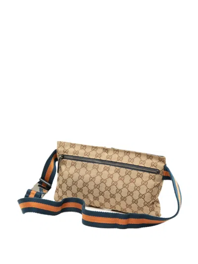 Pre-owned Gucci 2000-2015 Gg Canvas Web Double Pocket Belt Bag In Neutrals
