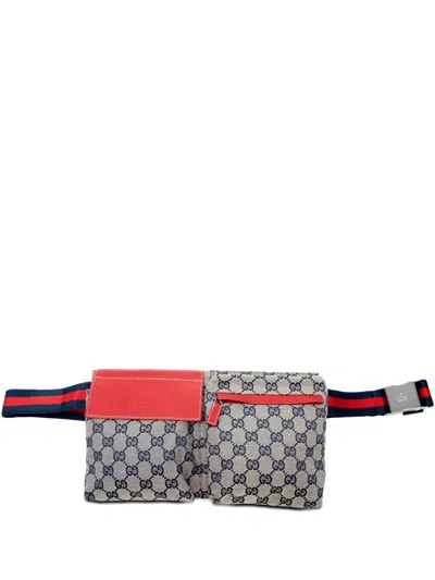 Pre-owned Gucci 2000-2015 Gg Canvas Web Double Pocket Belt Bag In Red