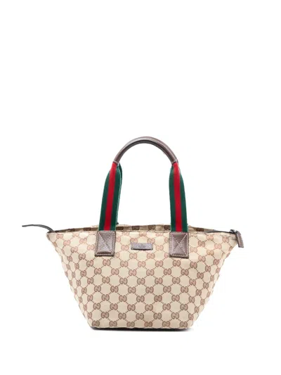 Pre-owned Gucci 2000-2015 Gg Canvas Web Handbag In Neutral