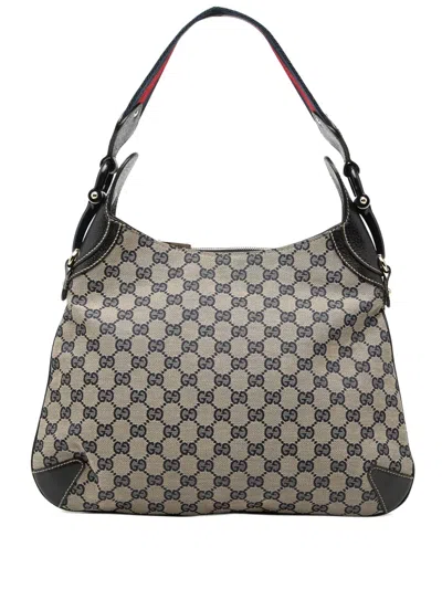 Pre-owned Gucci 2000-2015 Gg Canvas Web Horsebit Creole Hobo Bag In Neutral