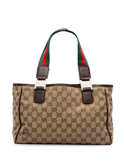 Pre-owned Gucci 2000-2015 Gg Canvas Web Horsebit Tote Bag In Neutrals
