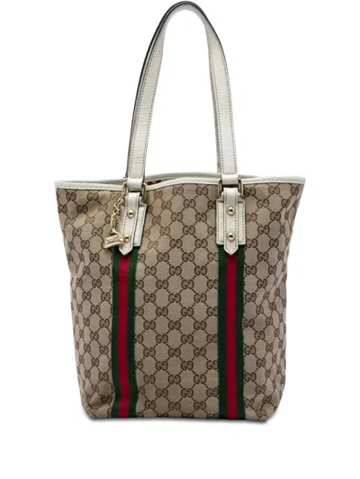 Pre-owned Gucci 2000-2015 Gg Canvas Web Jolicoeur Tote Bag In White