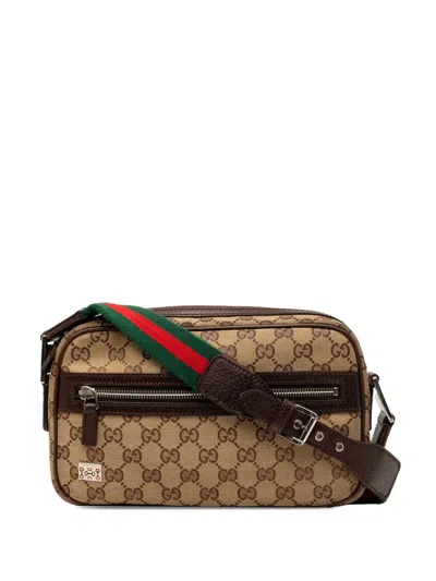 Pre-owned Gucci 2000-2015 Gg Canvas Web Pop Shoulder Bag In Neutral