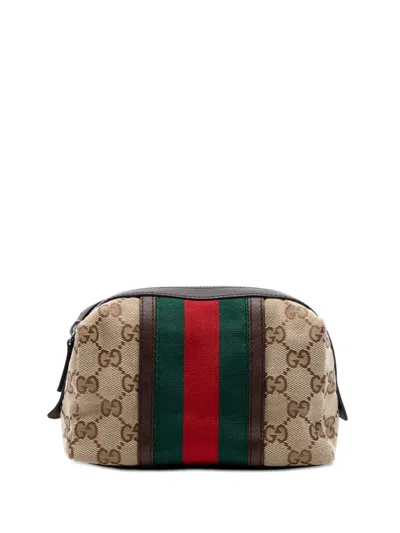 Pre-owned Gucci 2000-2015 Gg Canvas Web Pouch In Neutral