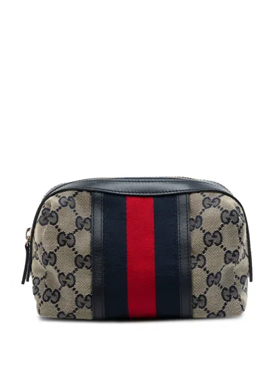 Pre-owned Gucci 2000-2015 Gg Canvas Web Pouch In Neutrals