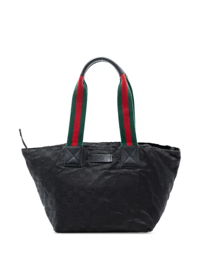 Pre-owned Gucci 2000-2015 Gg Canvas Web Tote Bag In Black