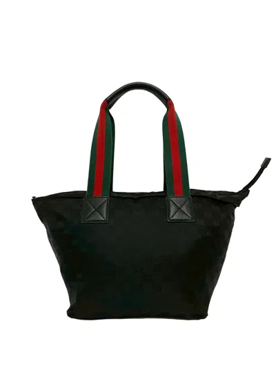 Pre-owned Gucci 2000-2015 Gg Canvas Web Tote Bag In Black