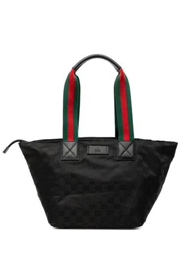 Pre-owned Gucci 2000-2015 Gg Canvas Web Tote Bag In Black