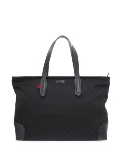 Pre-owned Gucci 2000-2015 Gg Canvas Web Tote Bag In Black