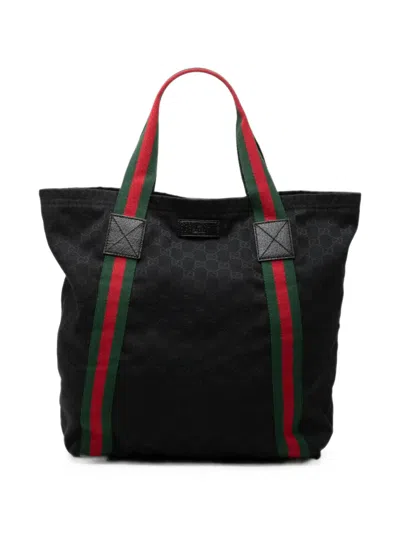 Pre-owned Gucci 2000-2015 Gg Canvas Web Tote Bag In Black