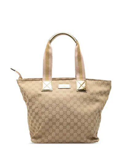 Pre-owned Gucci 2000-2015 Gg Canvas Web Tote Bag In Gold
