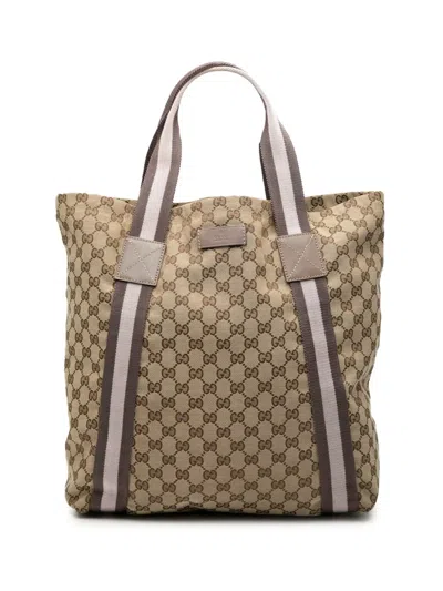 Pre-owned Gucci 2000-2015 Gg Canvas Web Tote Bag In Neutral