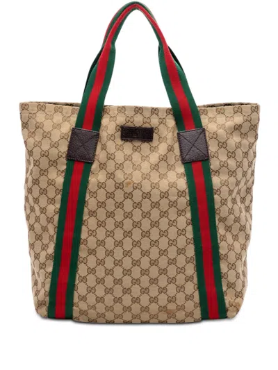 Pre-owned Gucci 2000-2015 Gg Canvas Web Tote Bag In Neutral