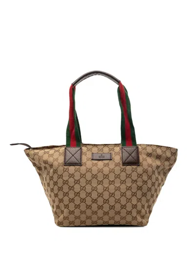 Pre-owned Gucci 2000-2015 Gg Canvas Web Tote Bag In Neutral