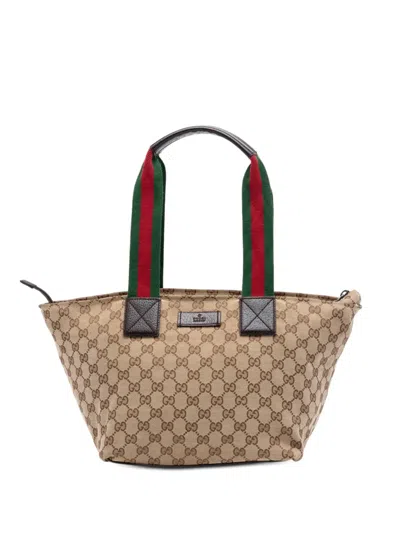 Pre-owned Gucci 2000-2015 Gg Canvas Web Tote Bag In Neutral