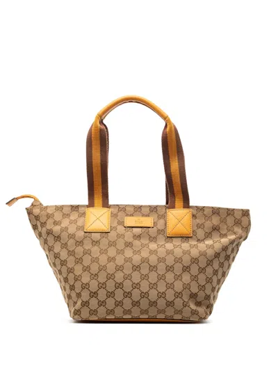 Pre-owned Gucci 2000-2015 Gg Canvas Web Tote Bag In Neutral