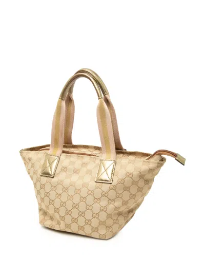 Pre-owned Gucci 2000-2015 Gg Canvas Web Tote Bag In Neutrals