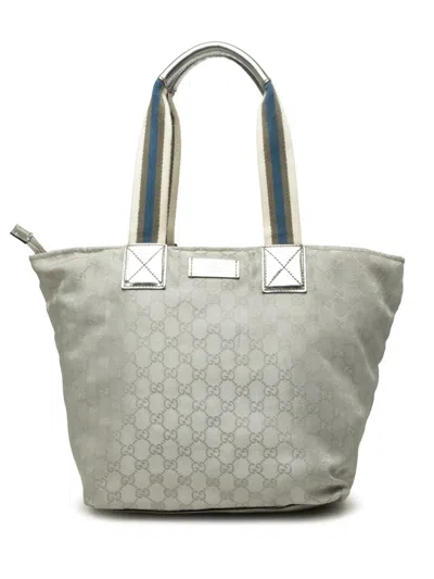 Pre-owned Gucci 2000-2015 Gg Canvas Web Tote Bag In Silver