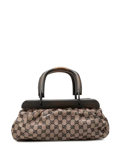 Pre-owned Gucci 2000-2015 Gg Canvas Wood Frame Handbag In Pink