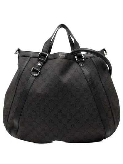 Pre-owned Gucci 2000-2015 Gg Denim Abbey D Ring Convertible Tote Satchel In Black