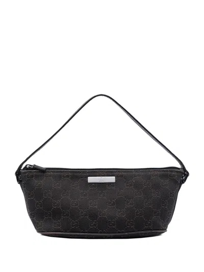 Pre-owned Gucci 2000-2015 Gg Denim Boat Shoulder Bag In Brown