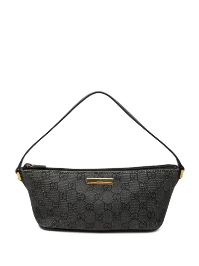 Pre-owned Gucci 2000-2015 Gg Denim Boat Shoulder Bag In Grey