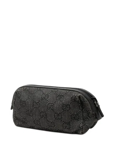 Pre-owned Gucci 2000-2015 Gg Denim Cosmetic Pouch In Gray