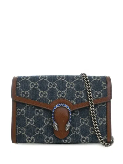 Pre-owned Gucci 2000-2015 Gg Denim Dionysus Wallet On Chain Crossbody Bag In Blue