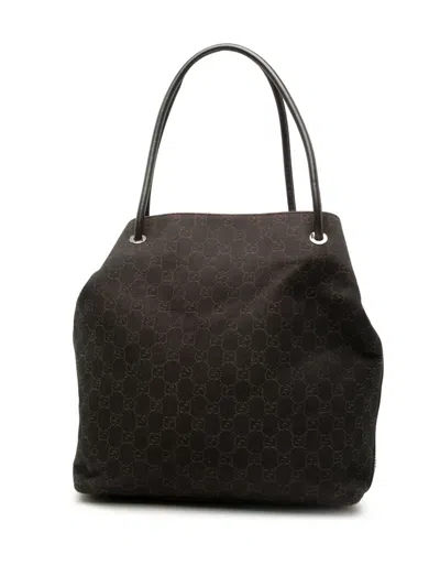 Pre-owned Gucci 2000-2015 Gg Denim Gifford Tote Bag In Brown
