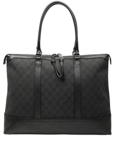 Pre-owned Gucci 2000-2015 Gg Denim Tote Bag In Black