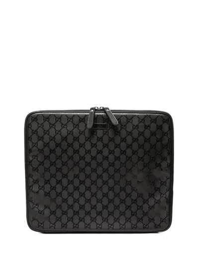 Pre-owned Gucci 2000-2015 Gg Imprime Laptop Case Clutch Bag In Black