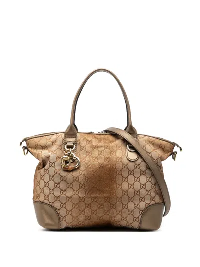 Pre-owned Gucci 2000-2015 Gg Lurex Heart Bit Satchel In Brown