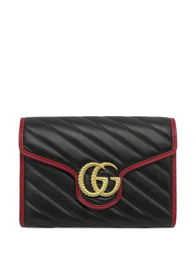 Pre-owned Gucci 2000-2015 Gg Marmont Matelasse Calfskin Torchon Wallet On Chain Crossbody Bag In Black