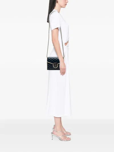 Pre-owned Gucci 2000-2015 Gg Marmont Matelasse Calfskin Torchon Wallet On Chain Crossbody Bag In Blue