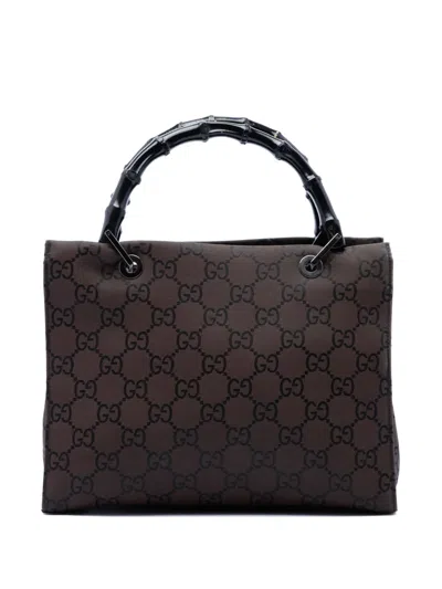 Pre-owned Gucci 2000-2015 Gg Nylon Bamboo Satchel In Brown