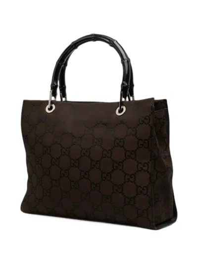 Pre-owned Gucci 2000-2015 Gg Nylon Bamboo Satchel In Brown