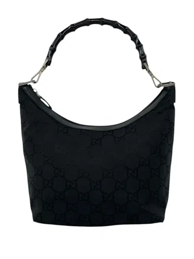 Pre-owned Gucci 2000-2015 Gg Nylon Bamboo Shoulder Bag In Black
