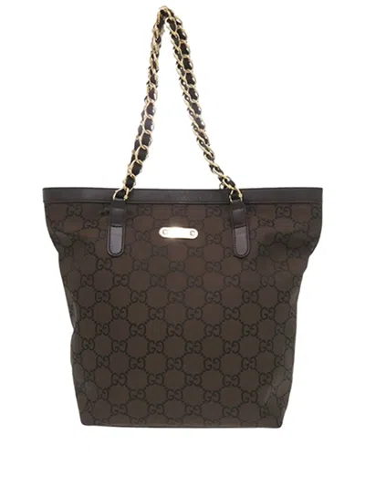 Pre-owned Gucci 2000-2015 Gg Nylon Capri Tote Bag In Brown