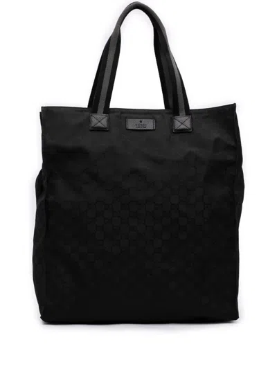 Pre-owned Gucci 2000-2015 Gg Nylon Web Tote Bag In 黑色