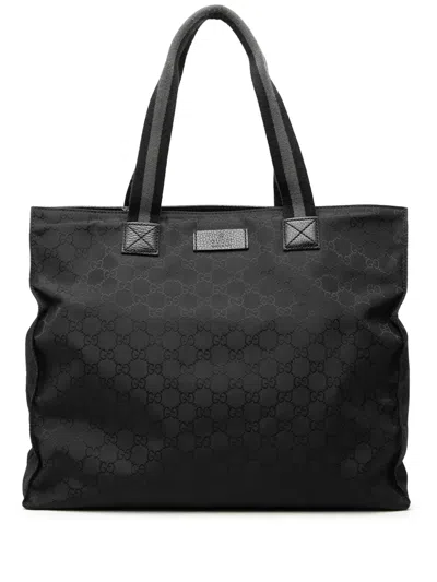 Pre-owned Gucci 2000-2015 Gg Nylon Web Tote Bag In Black